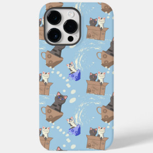 Cats in box and milk drops on blue Case-Mate iPhone 14 pro max case