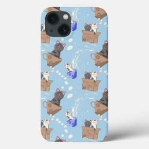 Cats in box and milk drops on blue iPhone 13 case