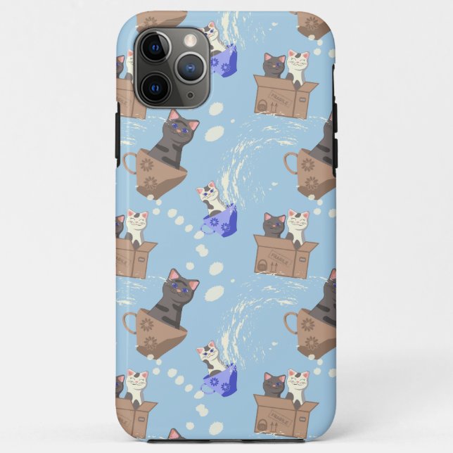 Cats in box and milk drops on blue Case-Mate iPhone case (Back)
