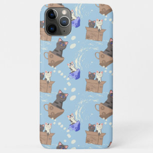 Cats in box and milk drops on blue iPhone 11 pro max case
