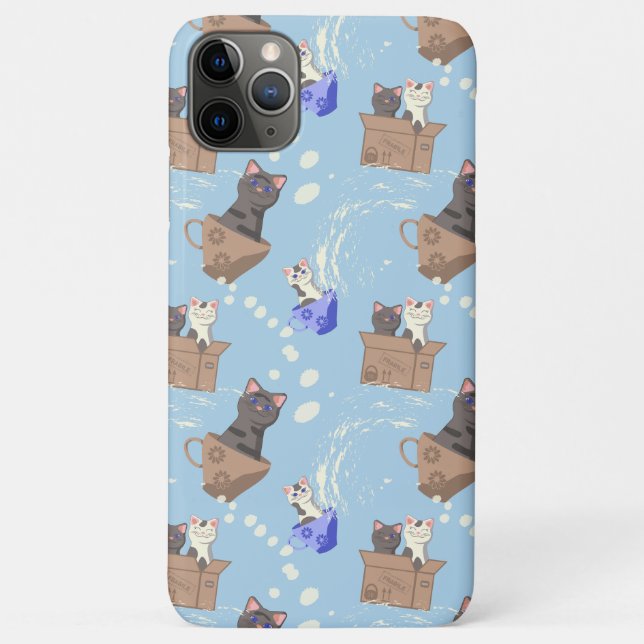 Cats in box and milk drops on blue Case-Mate iPhone case (Back)