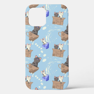 Cats in box and milk drops on blue iPhone 12 case