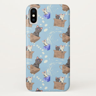 Cats in box and milk drops on blue iPhone x case