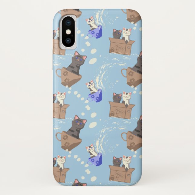 Cats in box and milk drops on blue Case-Mate iPhone case (Back)