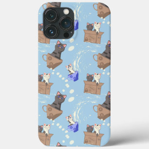 Cats in box and milk drops on blue iPhone 13 pro max case