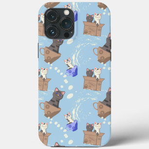 Cats in box and milk drops on blue iPhone 13 pro max case