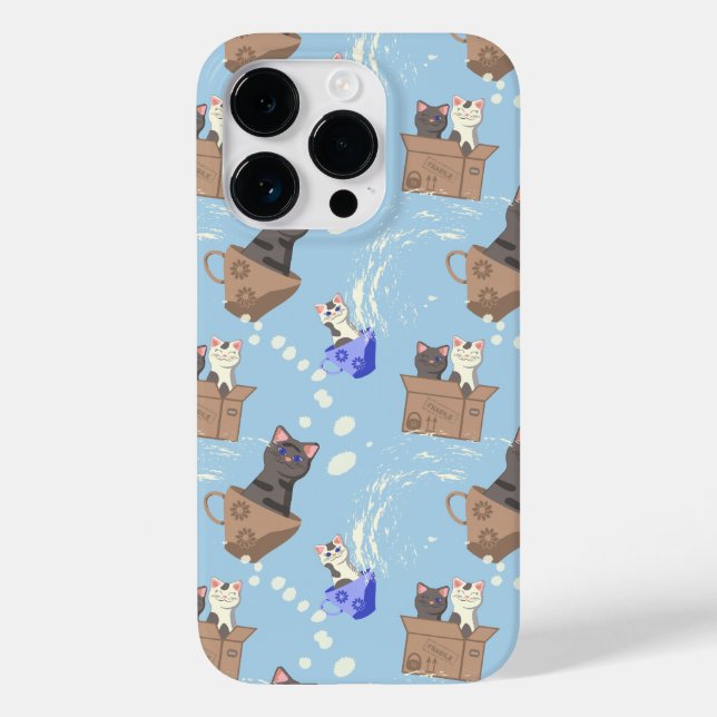 Cats in box and milk drops on blue Case-Mate iPhone case (Back)