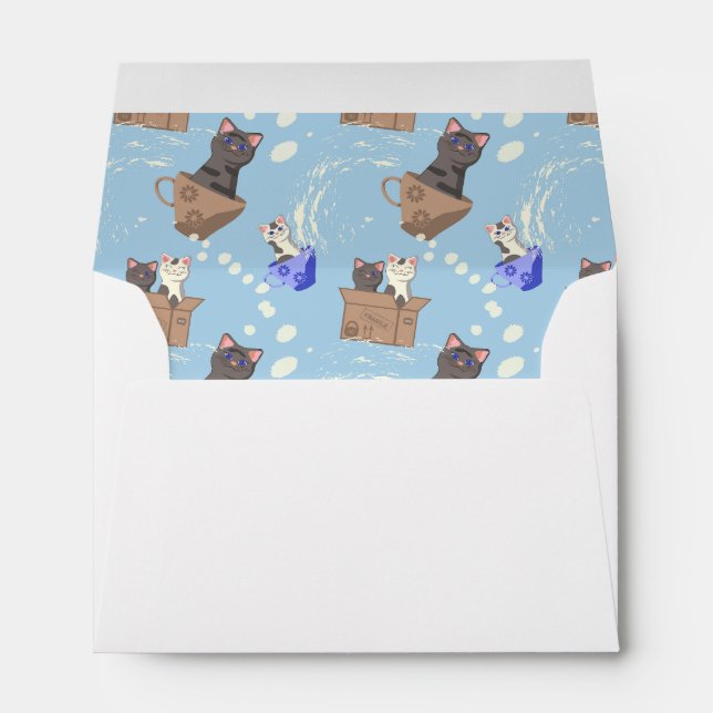 Cats in box and milk drops on blue envelope (Back (Bottom))