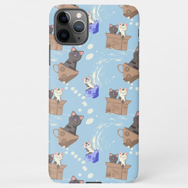 Cats in box and milk drops on blue iPhone case (Back)