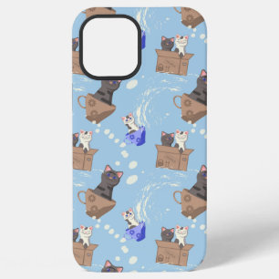 Cats in box and milk drops on blue iPhone 12 pro max case