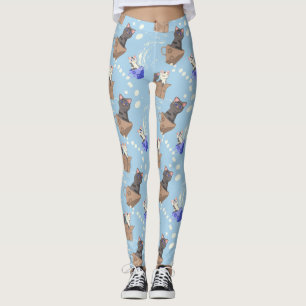 Cats in box and milk drops on blue leggings