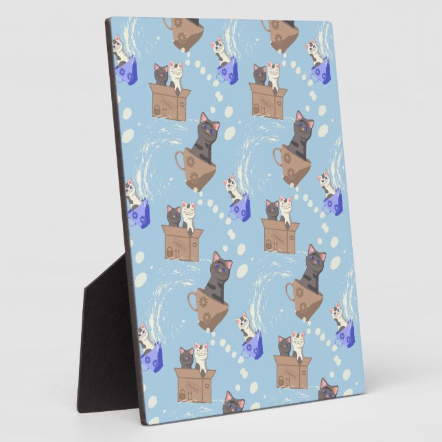 Cats in box and milk drops on blue plaque (Side)