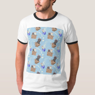 Cats in box and milk drops on blue T-Shirt