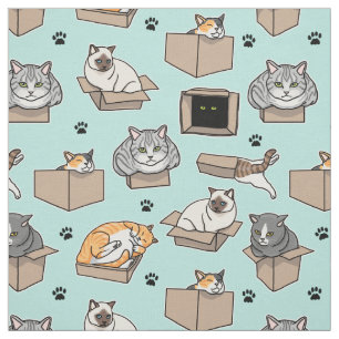 Cats in Boxes If I Fit I Sit, Choose Your Colour Fabric