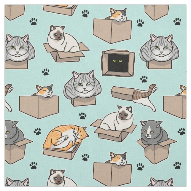 Cats in Boxes If I Fit I Sit, Funny Choose Colour Fabric (Swatch)
