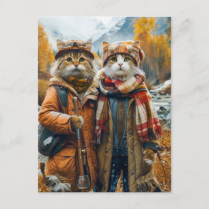 Cats in Canadian Autumn Mountains Holiday Postcard