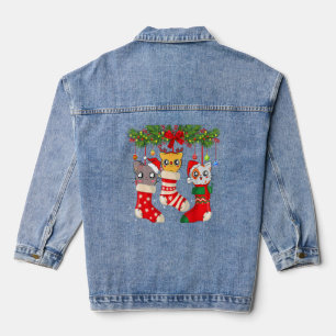 Cats In Christmas Sock Funny Pyjamas Family Cat  Denim Jacket