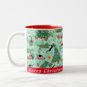 Cats in Christmas Trees Custom Two-Tone Coffee Mug
