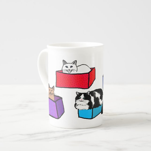Cats in Colourful Boxes Bone China Mug (Front Left)