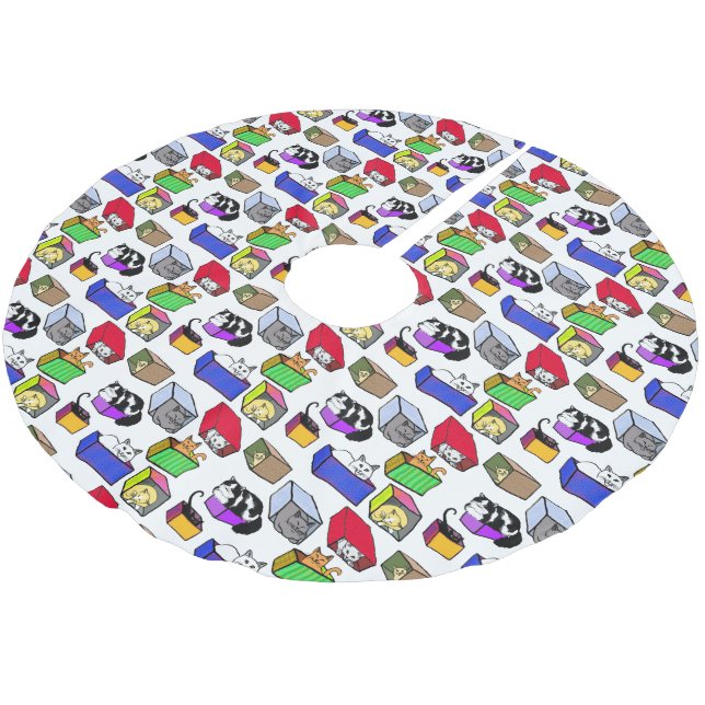 Cats in Colourful Boxes Christmas Tree Skirt (Angled)