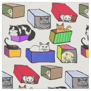 Cats in Colourful Boxes Fabric