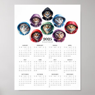 Cats in Colourful Hoodies Circular Calendar  Poster