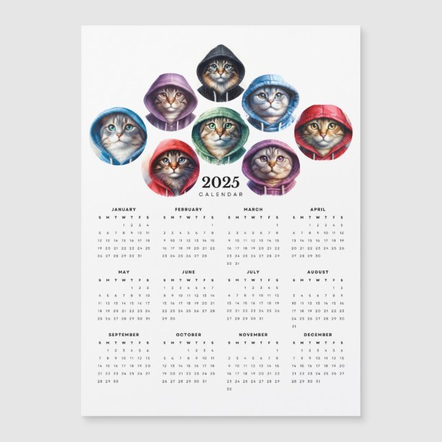 Cats in Colourful Hoodies Circular Magnet Calendar (Front)