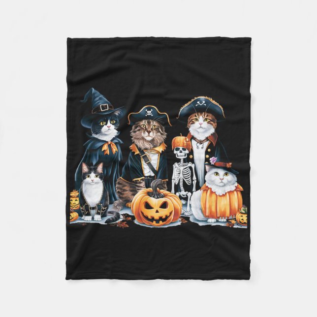 Cats In Costumes Fall Season Halloween Fun Cat Tee Fleece Blanket (Front)
