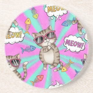 Cats in Glasses, Pop Art, by Natasha Us Coaster