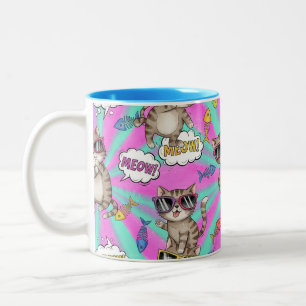 Cats in Glasses, Pop Art, by Natasha Us   Two-Tone Coffee Mug