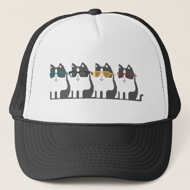 Cats In Glasses Row Pixel Art Hat (Front)