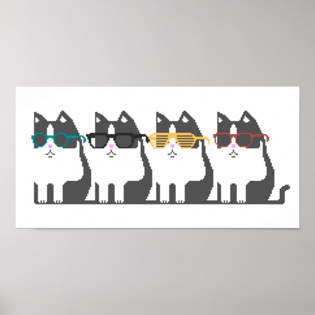 Cats In Glasses Row Pixel Art Poster (Front)