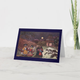 Cats in Kimonos Take Late Night Stroll Card