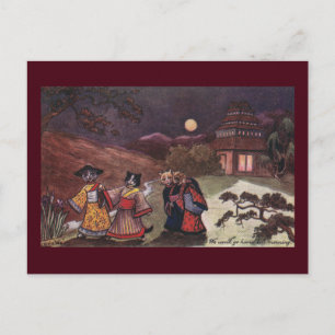 Cats in Kimonos Take Late Night Stroll Postcard