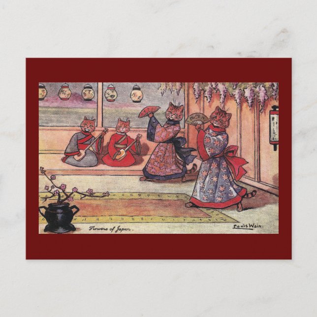 Cats in Kimonos Vintage Louis Wain Postcard (Front)