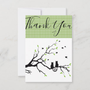 Cats In Love Green Wedding Thank You Card