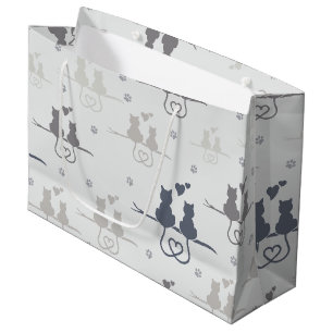 Cats in Love Modern Animal Silhouette Pattern Large Gift Bag