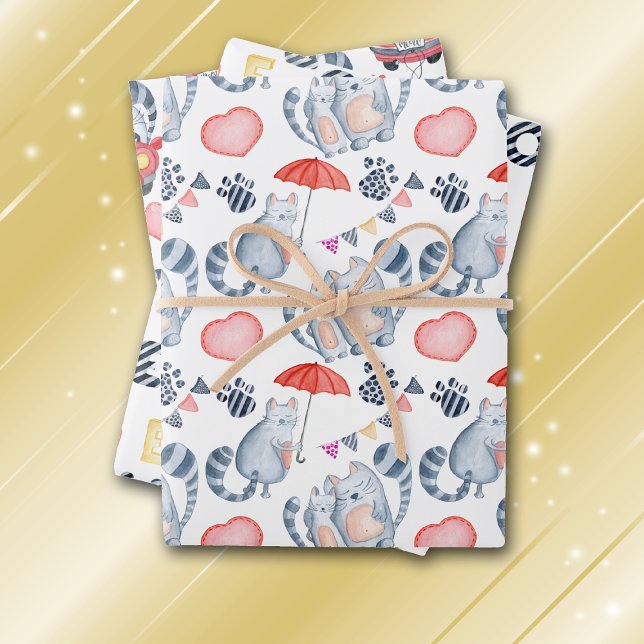 Cats in Love Pattern All Occasion Wrapping Paper Sheet (Creator Uploaded)