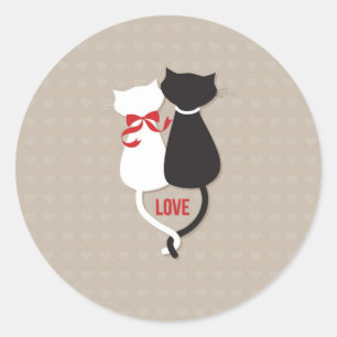 Cats in Love Surrounded by Hearts Classic Round Sticker