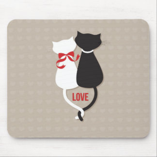Cats in Love Surrounded by Hearts Mouse Mat