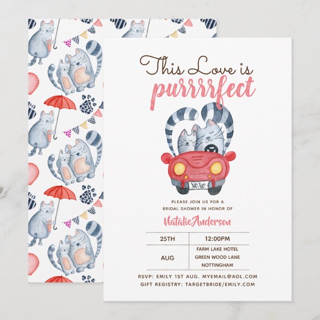 Cats in Love Wedding Bridal Shower Invitation (Front/Back)