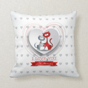 Cats in Love with Heart Cushion