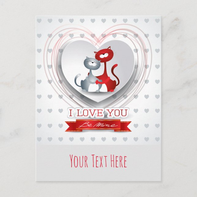 Cats in Love with Heart Postcard (Front)