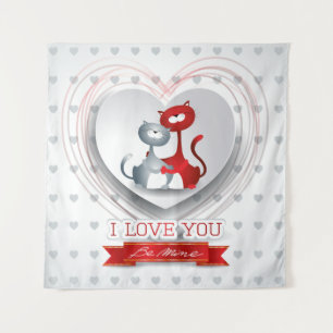 Cats in Love with Heart Tapestry