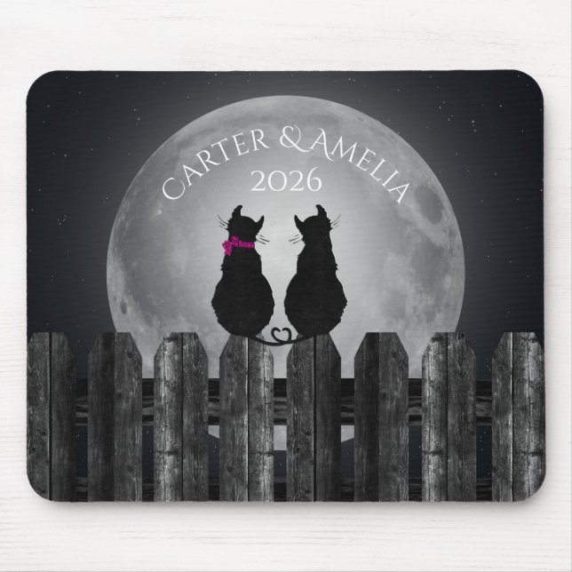 Cats in Moonlight with Names Mouse Mat (Front)