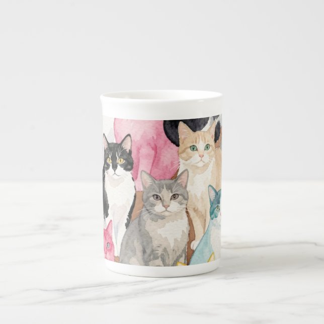 Cats in Multicolour Bone China Mug (Front)