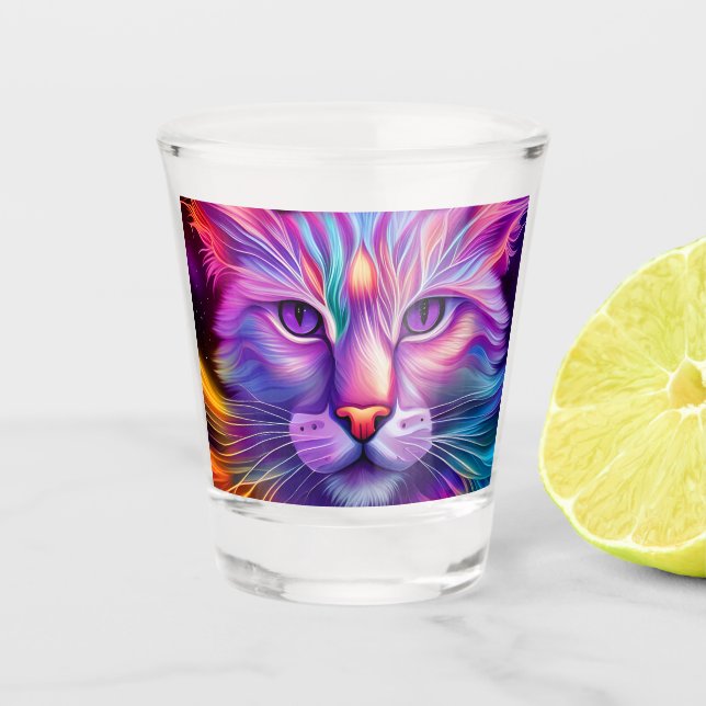 Cats in neon colors shot glass (Front)