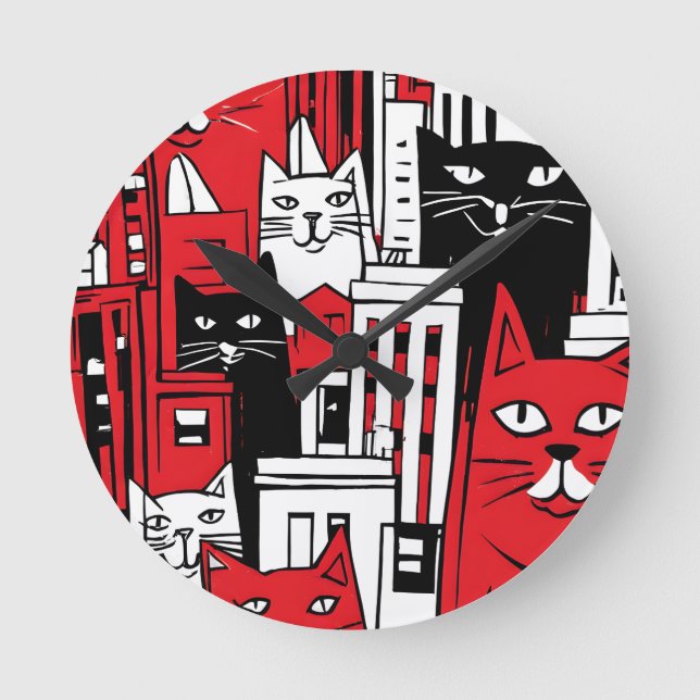 Cats in New York Round Clock (Front)