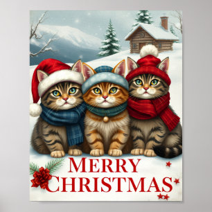 Cats in Preppy Winter Attire and Hats Christmas Poster