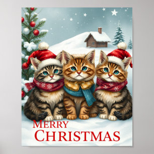 Cats in Preppy Winter Attire and Hats Christmas Poster